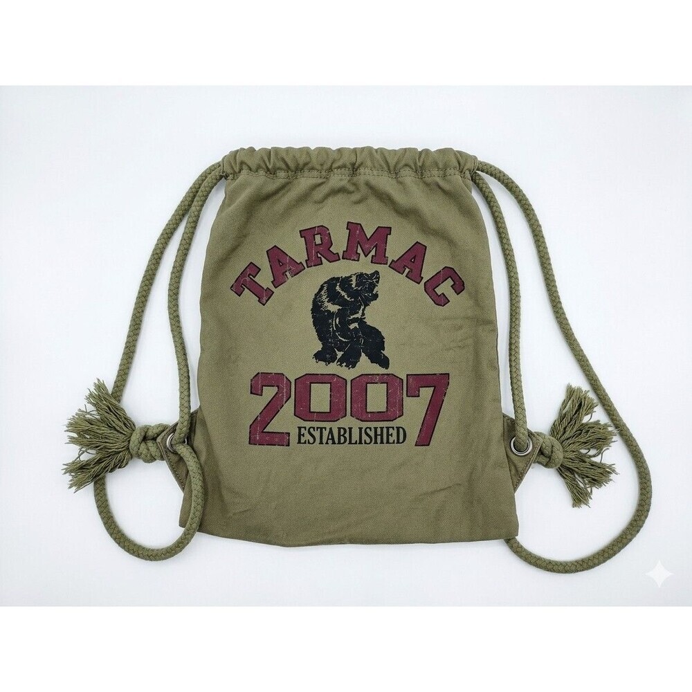 VTG Tarmac 2007 Established Drawstring Backpack Canvas Cinch Bag Bear Graphic...